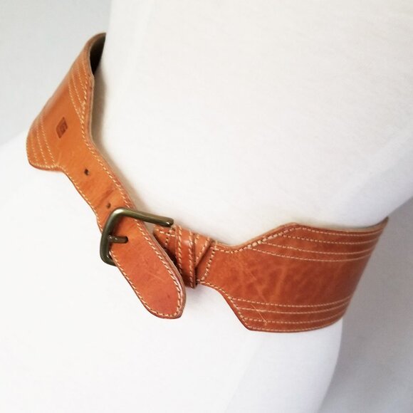 Guy Laroche Vintage Paris Made in France Wide Leather Belt 28 Tan Brown Designer - Picture 8 of 14